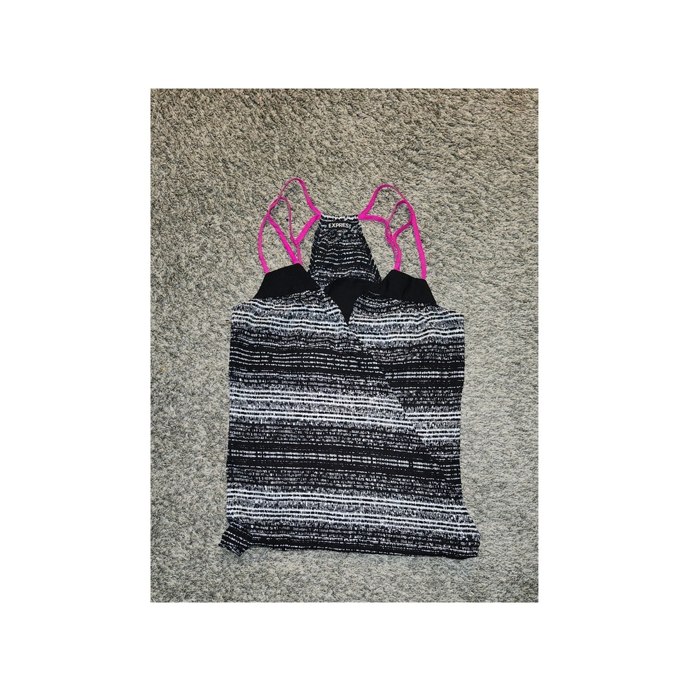 Express Black White Stripe Tank‎ Top XS Pink Straps Casual